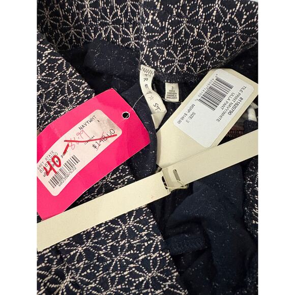 Grey State Womens Large Ulla Printed Pants Tile Print Navy Cotton Linen Elastic - Picture 9 of 9